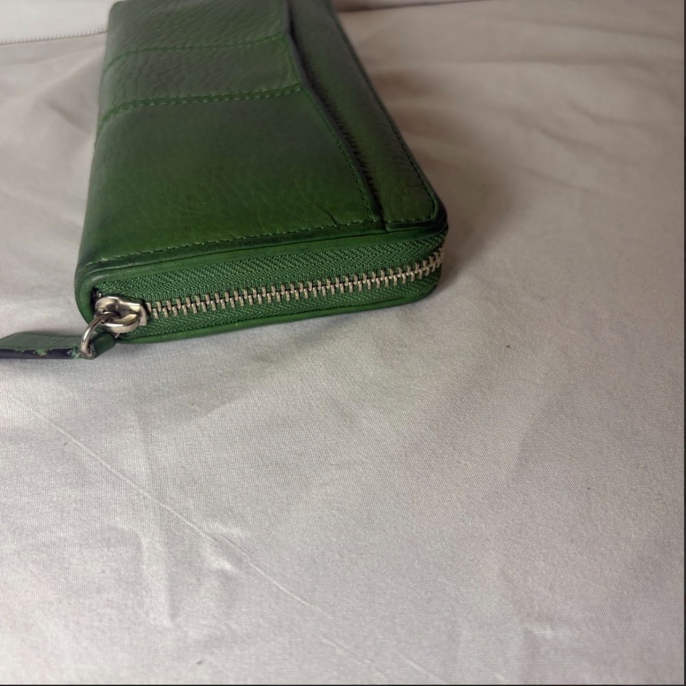 Coach Op Art Long Wallet Leather Green Silver Metal Fittings Round Zipper - Picture 5 of 15